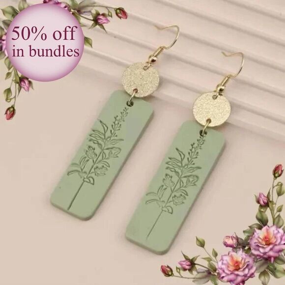 Floral Pattern Rectangle Drop Earrings - Picture 1 of 14